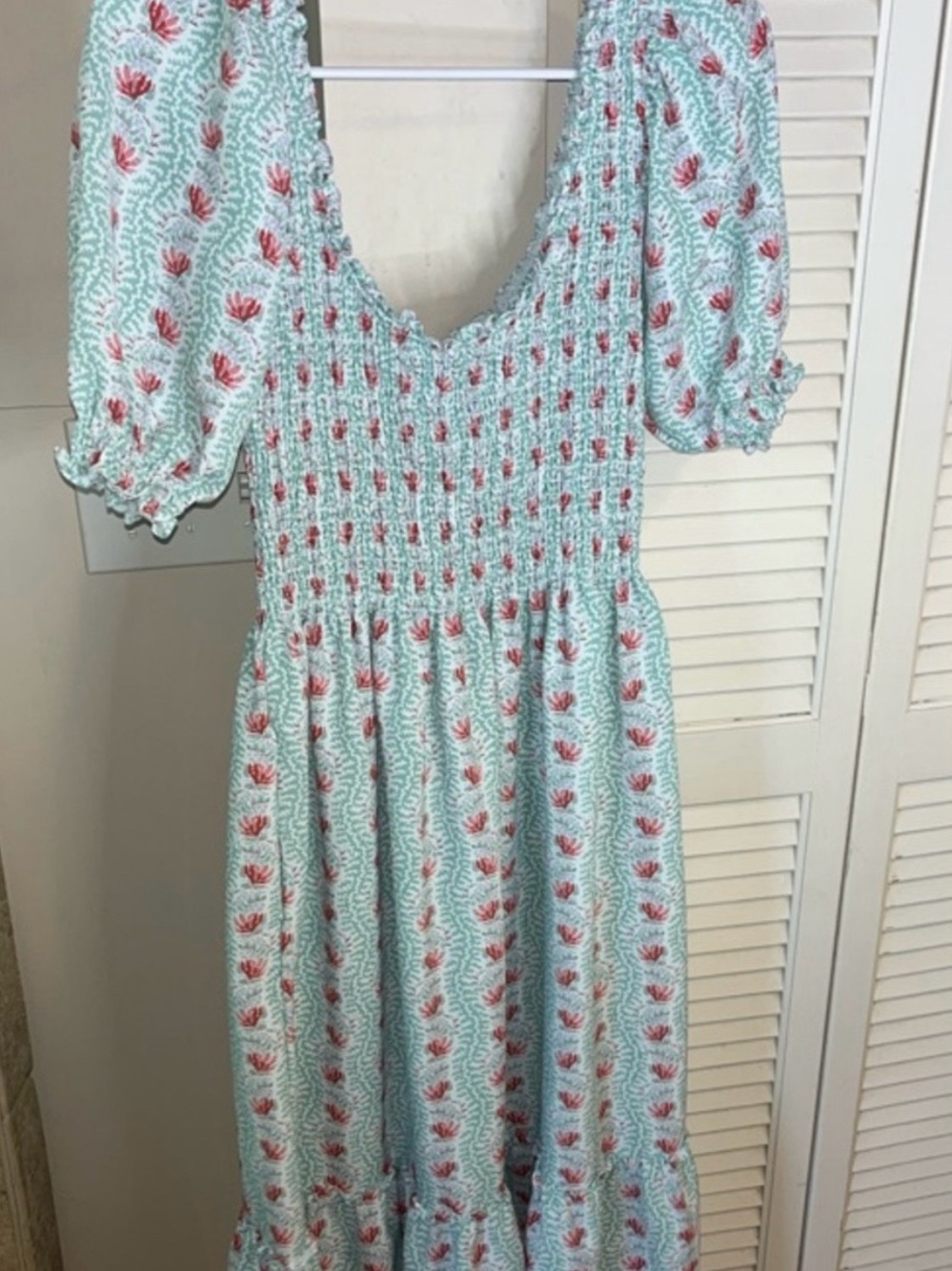 Hill House Mint Midi Dress with Coral Floral Motif